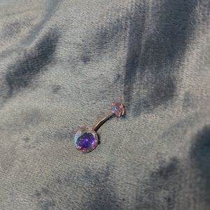 Pink CZ Gem Rose Gold Tone Belly Ring